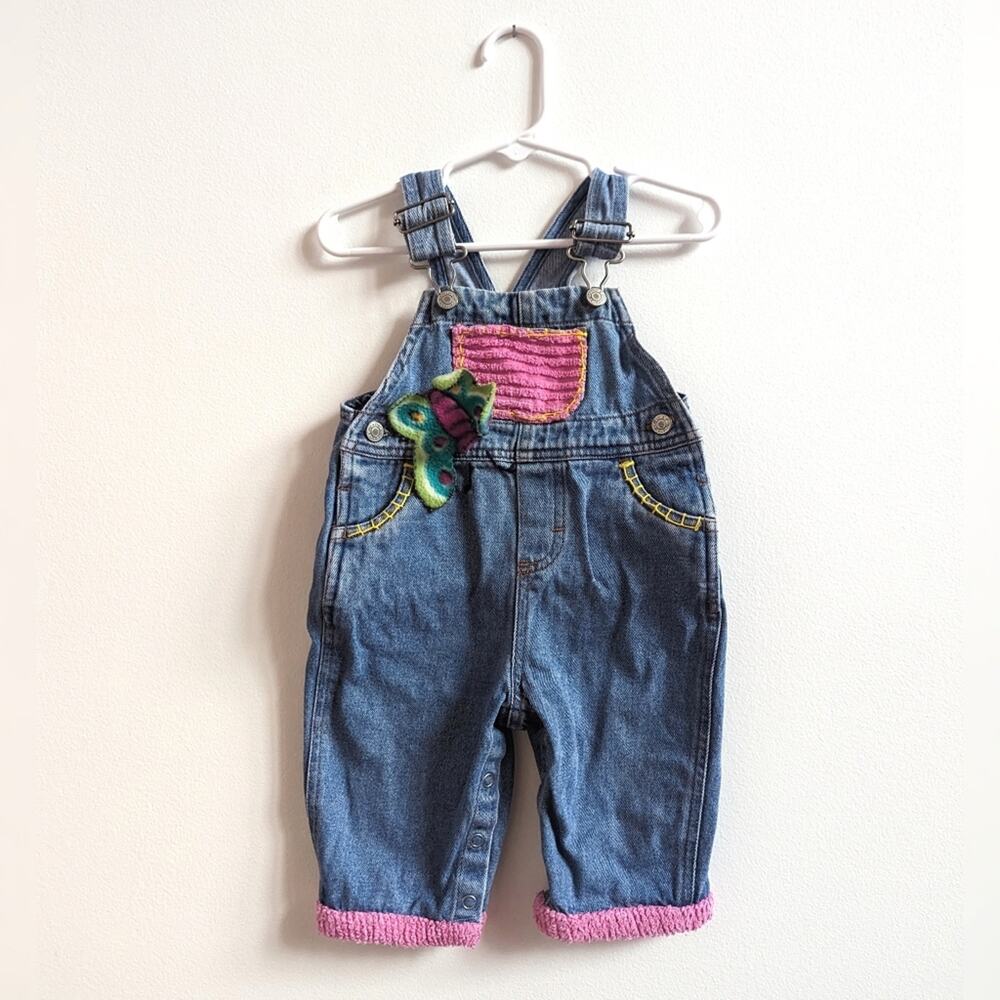 VTG Y2K Carter's Denim Overalls 12m Baby Girls Butterfly Applique